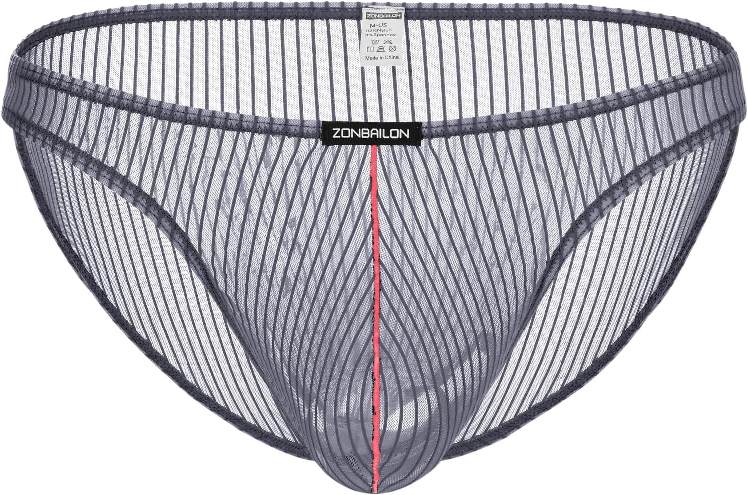 Men's See Through Briefs Sexy Low Rise Underwear Mesh Breathable Stripe Panties for Man