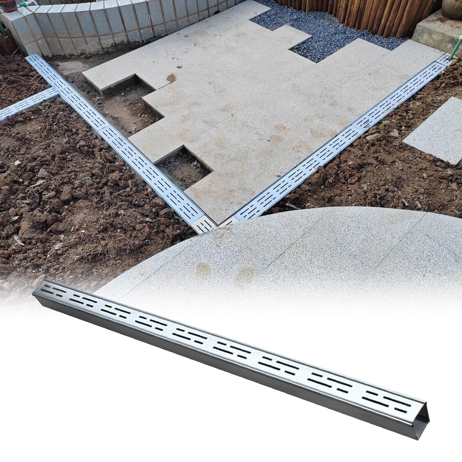 GJMSSMY Outdoor Drain Channel for Concrete, Patio Garden Yard Trench Drain Kit 304 Stainless Steel, Slim Narrow Trench Drainage System with Grate(10x5cm(4x2))
