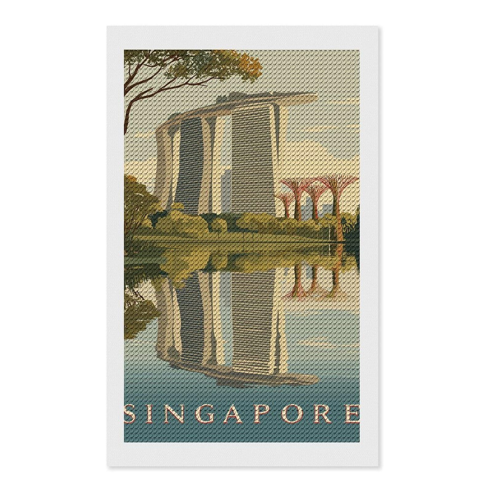 Junmoney Singapore Skyline with Marina Bay Sands Diamond Painting Kit 12"x20", Festive Craft Gift, Bedroom Decor, Full Kit Included, Creative Gift Idea