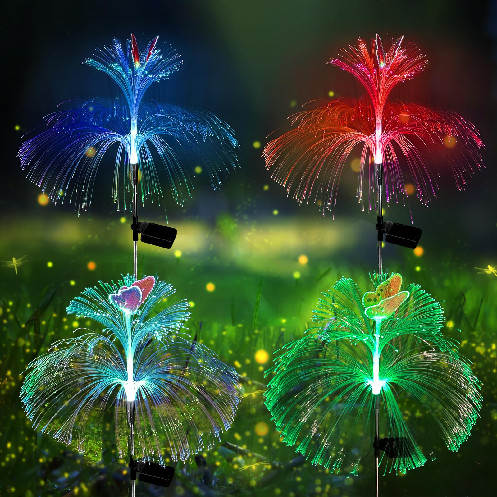 Solar Garden Lights, New Upgraded Colors Changing Light, Solar Outdoor Lights, Waterproof, Solar Swaying Light, Yard Patio Pathway Decoration 4 Pack (Butterfly Style)
