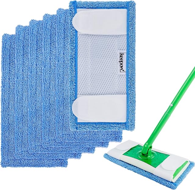 KEEPOW 6PCS Mop Pads Reusable for Flash Speedmop, Microfibre Flat Mop Replacement, Washable Mop Pad for Wet & Dry Floor Cleaning