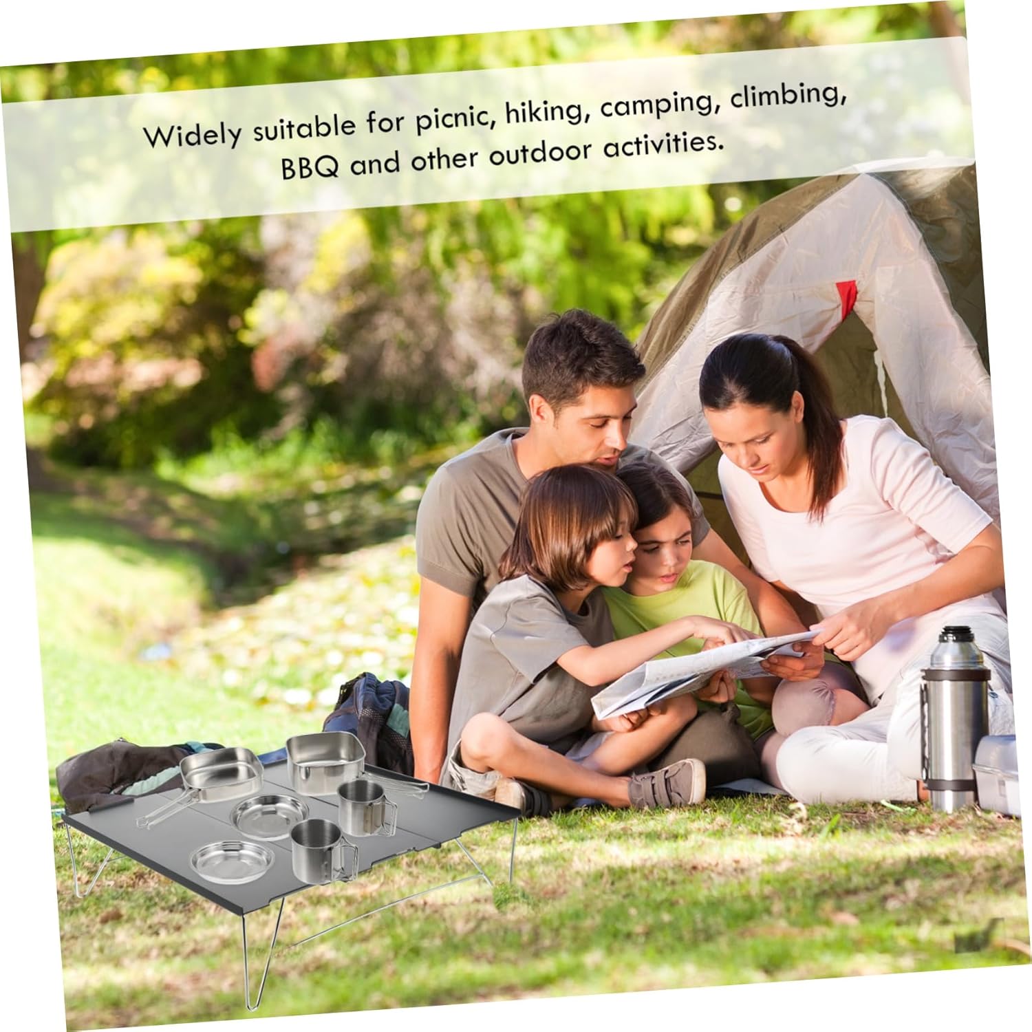 WOONEKY 1Set Portable Stainless Steel Camping Cookware Picnic Cooking Utensils for Outdoor Activities Durable and Easy to Clean for Hiking BBQ and More