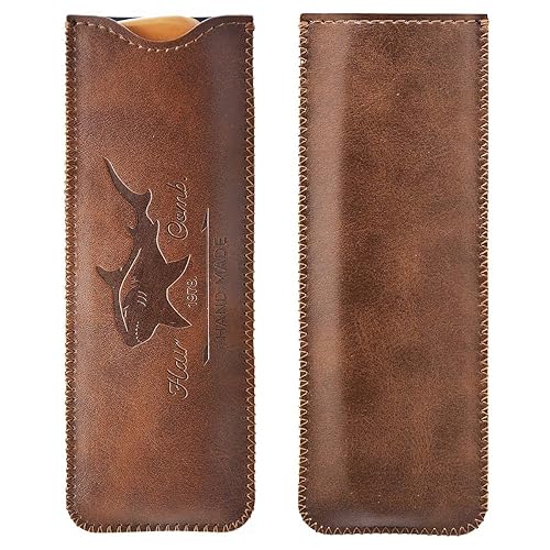 Miniatura 6 de Peines de madera para hombre, peine de barba de madera para hombre con estuche de viaje de cuero, peines para hombre, peine para niños (tiburón