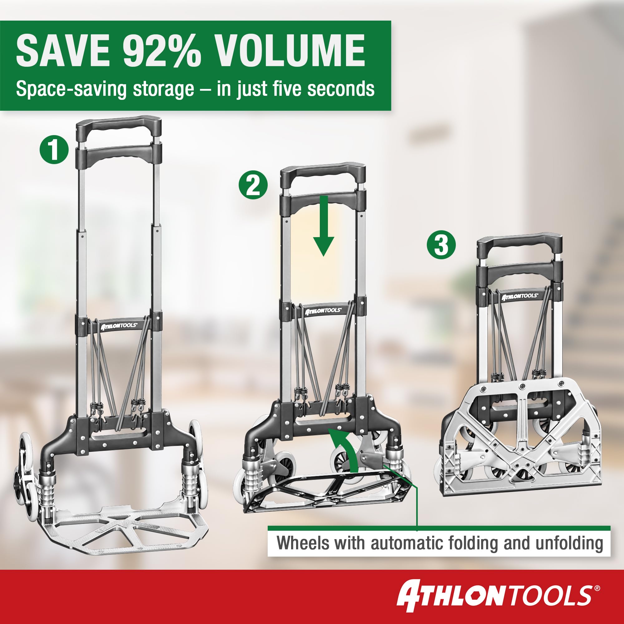 ATHLON TOOLS Aluminiowy wózek transportowy, składany, bardzo długi uchwyt 110 cm, TÜV GS-getest powierzchnia ładunkowa z antypoślizgowymi podkładkami, model 2025
