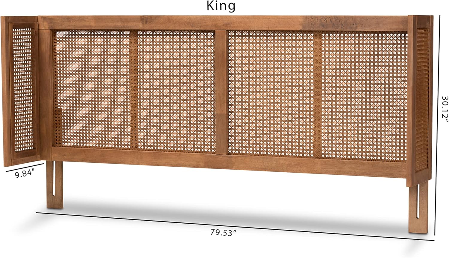 Baxton Studio Rina Mid-Century Modern Ash Wanut Finished Wood and Synthetic Rattan Full Size Wrap-Around Headboard