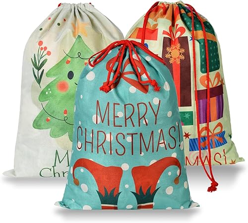 Bolsas de regalo de lona bonitas bolsas de tela con cordón, bolsas grandes de regalo de Navidad de 25.2 x 18.9 pulgadas, bolsas de almacenamiento