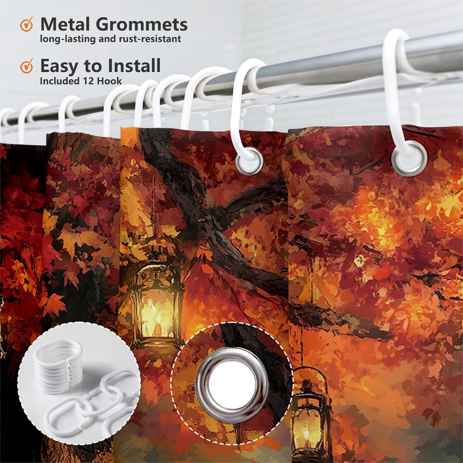 MEHOFOND Fall Harvest Shower Curtain Thanksgiving Pumpkin Bath Curtain | 100% Polyester Waterproof Fabric Shower Curtain, 12 Hooks 72x72 Inch, for Bathroom, Dorm, for Kids Adults, Washable