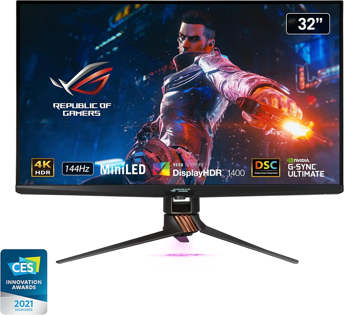 ROG Swift 32” 4K HDR 144Hz DSC Gaming Monitor (PG32UQX) - UHD (3840 x 2160), Mini-LED IPS, G-SYNC Ultimate, Local dimming, Quantum Dot Technology, DisplayHDR 1400, Eye Care, DisplayPort, HDMI