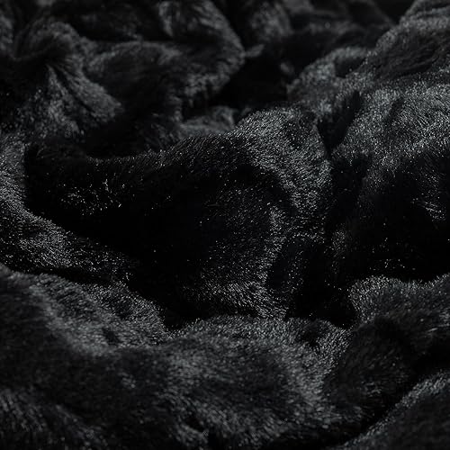 Miniatura 4 de TOONOW Manta de lujo de piel sintética, de doble cara, suave, esponjosa, mullida y mullida para sofá, cama (negro, tamaño individual extra grande)