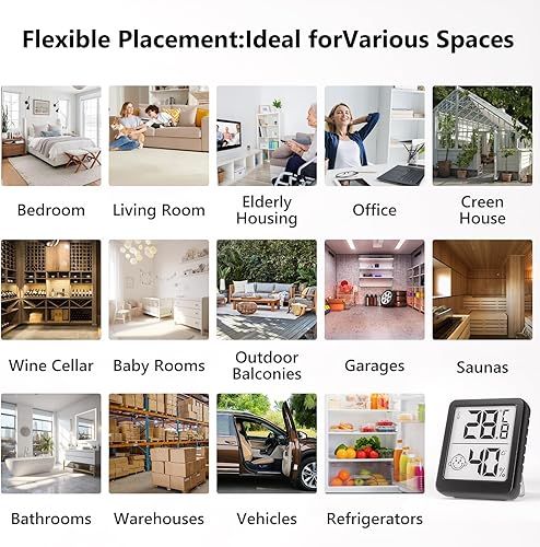 Miniatura 7 de Higrómetro digital para interiores, actualización rápida, indicador de comodidad grande, medidor de temperatura ambiente y humedad para el hogar,