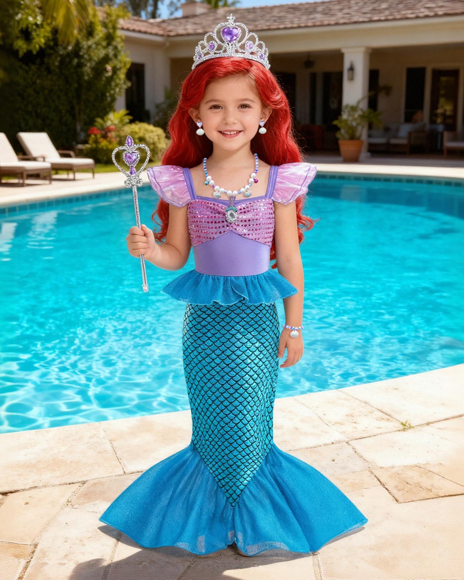 Costume da principessa sirena per bambine e ragazze, vestito glitterato con accessori, età 3-10 anni, per Natale, compleanno, giornata mondiale del libro, cosplay