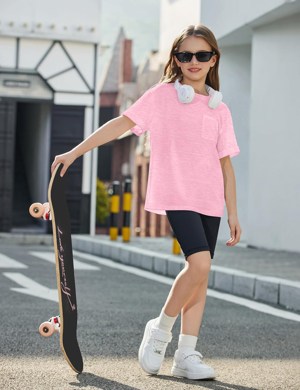 Arshiner Girls Oversized T Shirts with Pocket Short Sleeve Basic Crewneck Summer Casual Loose Tops Clothes 5-14 Years - Image 4