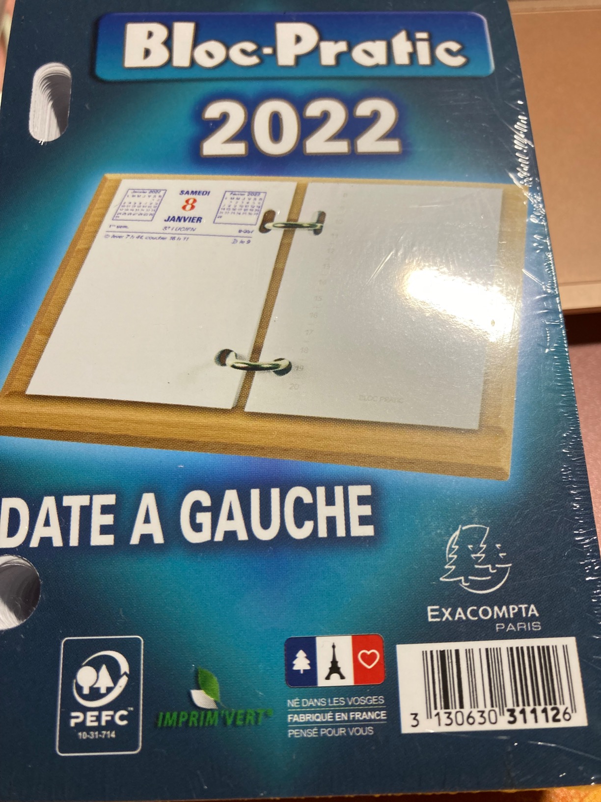 Bloc éphéméride 2026 EXDI – Calendrier Journalier Pratique, Format 120 X 82 Mm, Date à Gauche