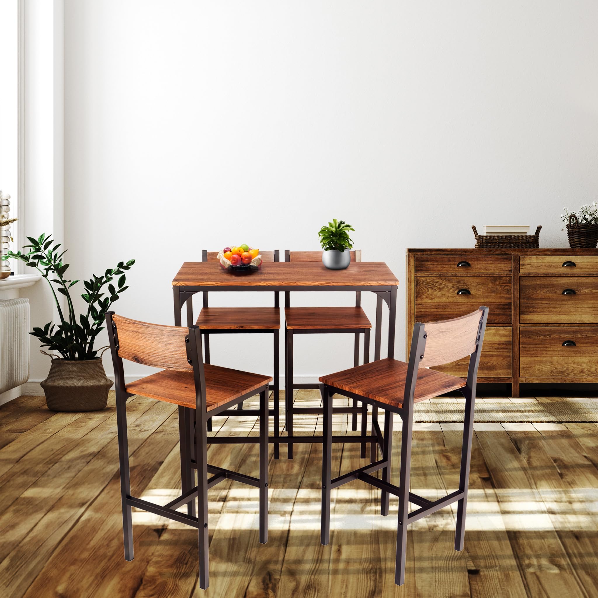 YELLOO Mod. Venice Set Mesa de Bar y 4 taburetes Color Marron Design Sillas