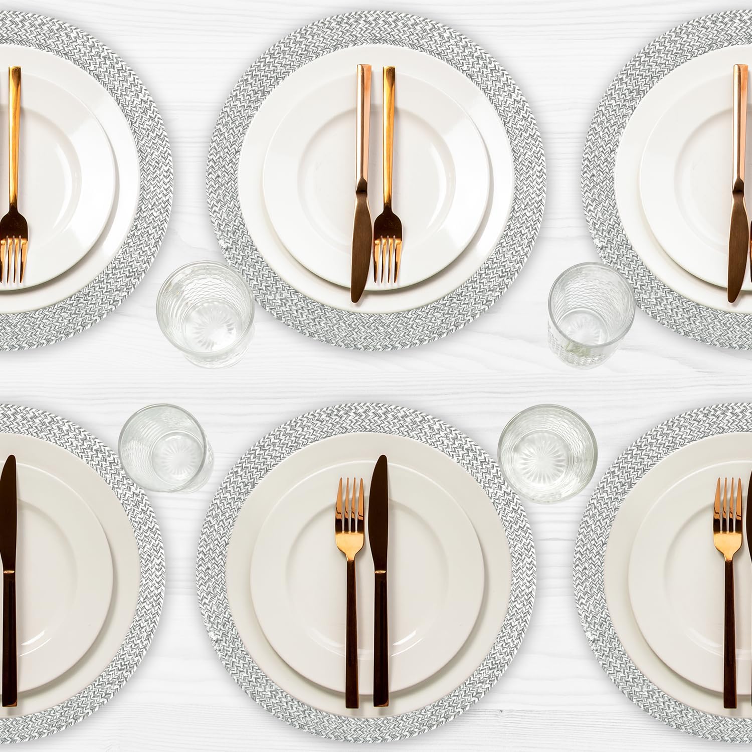 Marled Twist Set of 8 Placemats, 15" Round Cotton, Beige, Heat Resistant, Durable Table Mats for Dining Table, Kitchen, Party, Holiday, Washable, Everyday Use