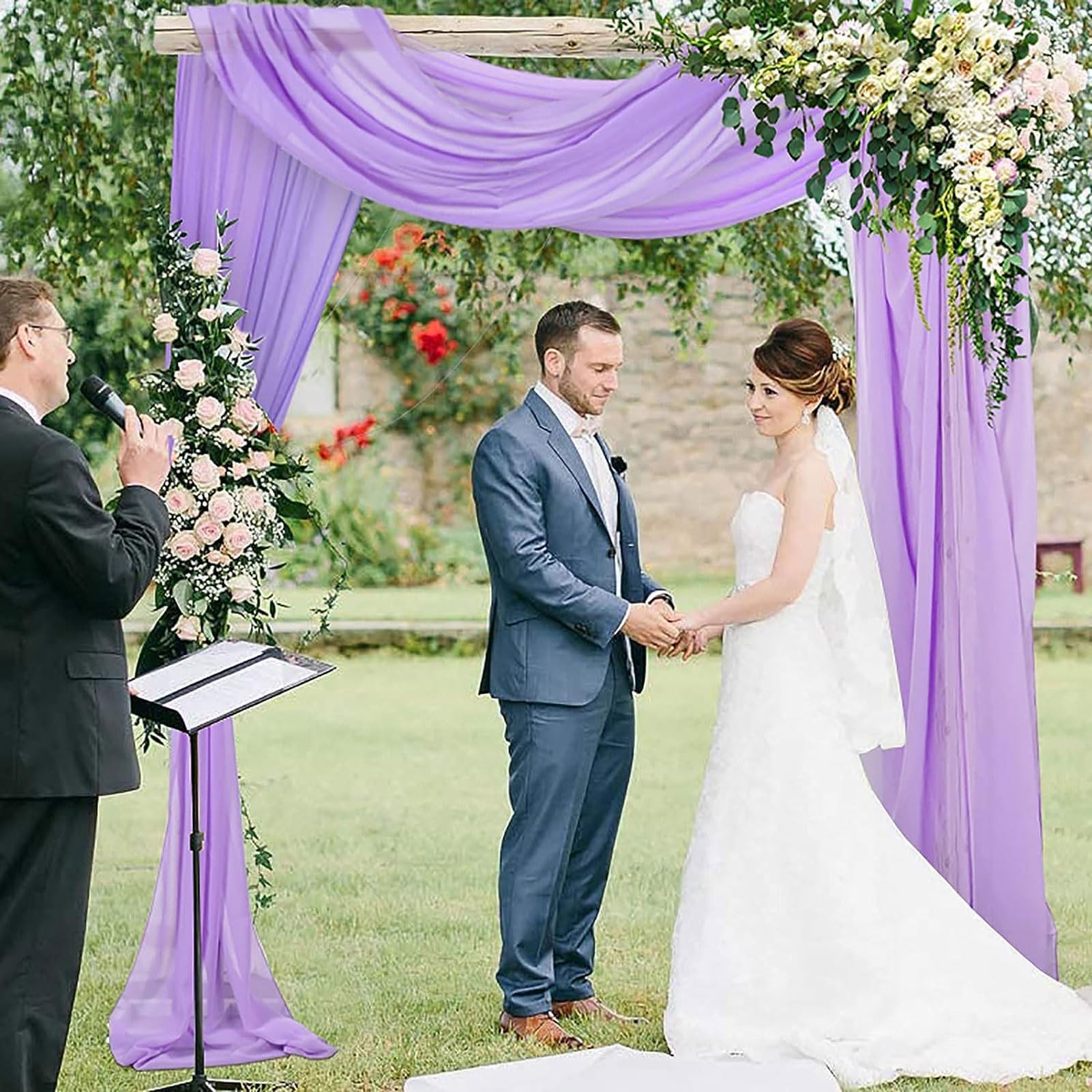 HUHJYUGE Lot de 1 Mariage Arche Tenture, Voilage Tulle Suspendue Violet Drapés en Mousseline Elastique pour Décoration de Mariage, Toile de Fond, Rideau de Gaze (7 400cm)