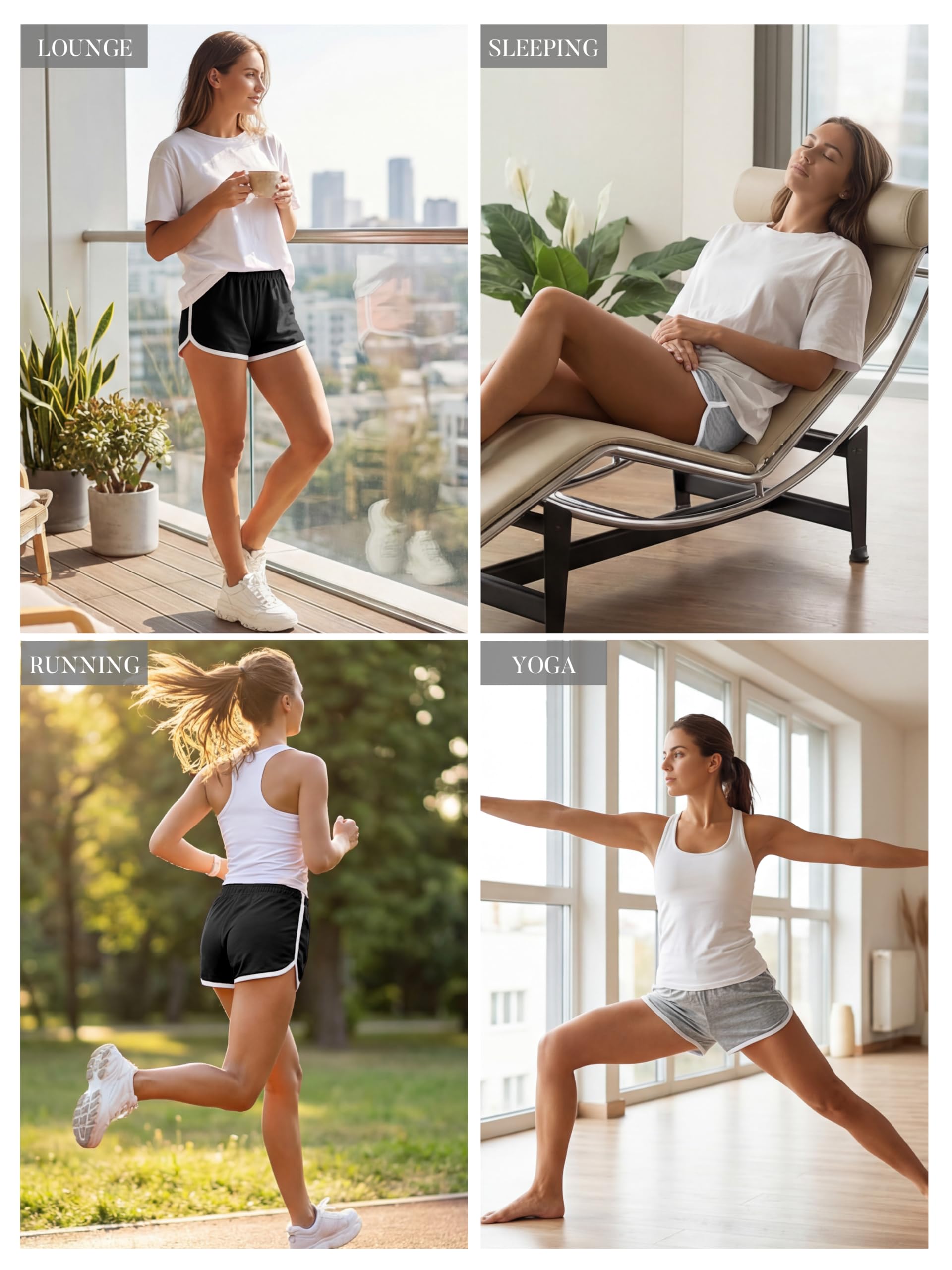 URATOT Pantaloncini da Donna Estivi in Cotone, per Palestra, Yoga, Corsa, Attivi, Danza, Elasticizzati, Confezione da 2