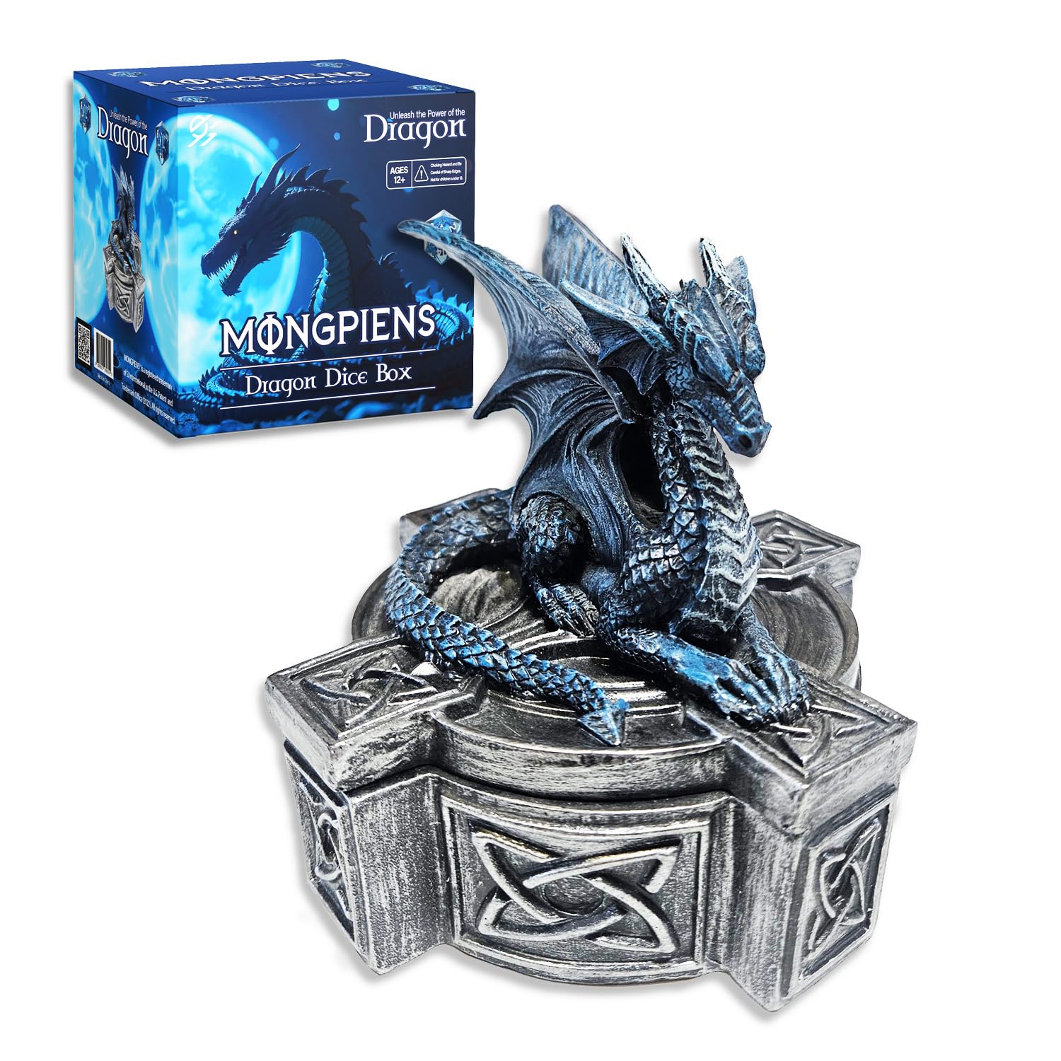 MONGPIENS Dragon Storage Box – Compact Holder for DND and RPG Accessories, Fantasy Dragon-Themed Case (Blue)