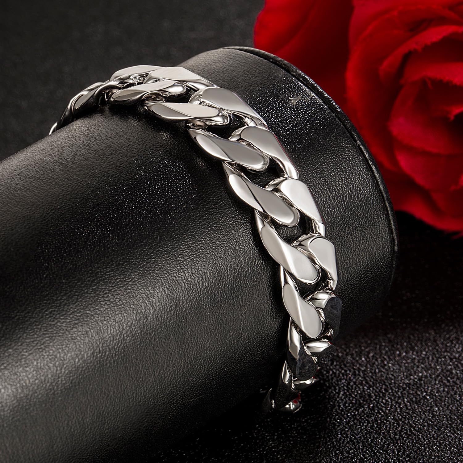 Dankadi - Pulsera cubana maciza, 10 mm, 12 mm, plata 925, para hombre, de 7 a 10 pulgadas, cadena de malla grande, con cierre de dragón, eslabón dorado, punk Hip Pop Miami