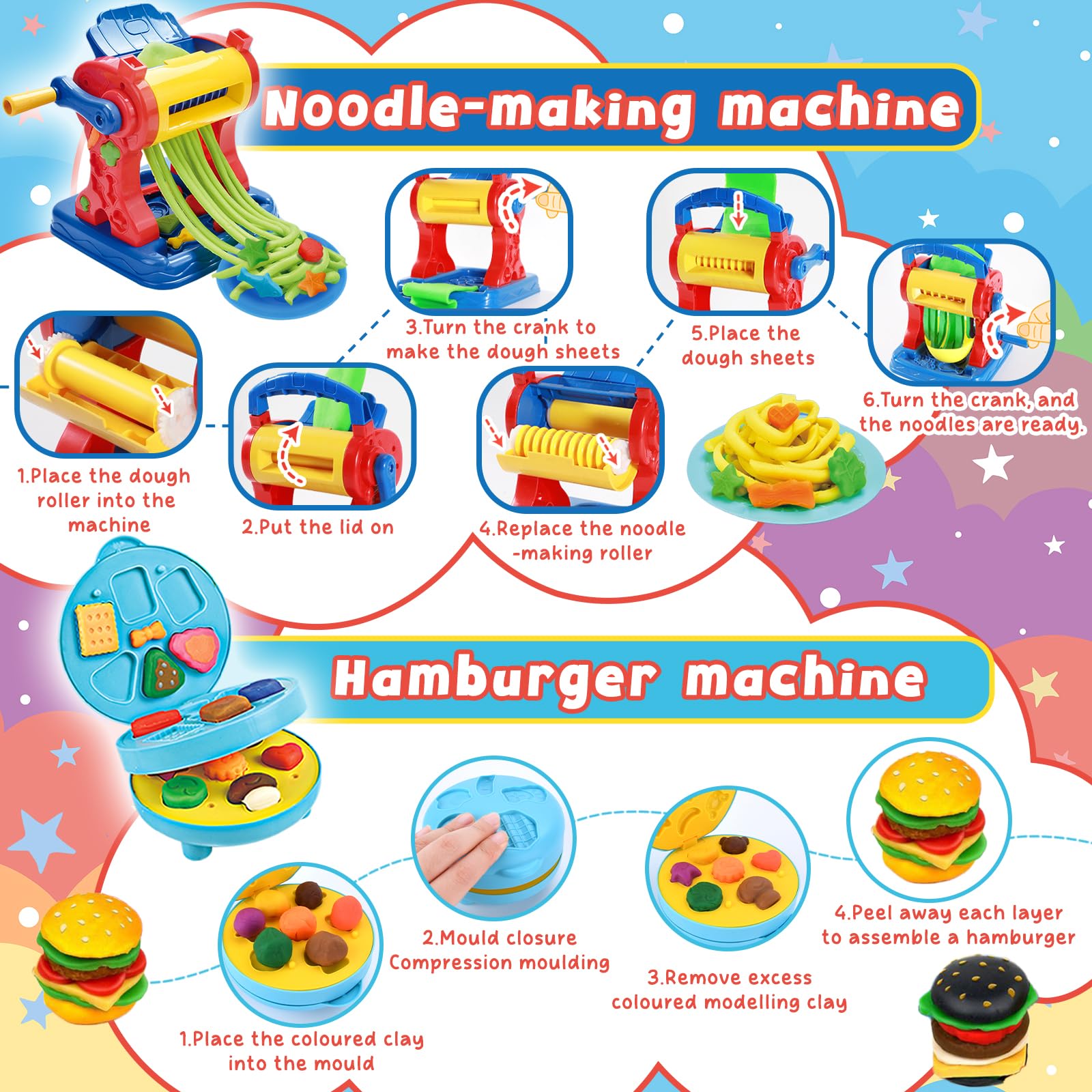 TOSUTO Juego de Plastilina Creativo - Máquina Pasta, Helados y Hamburguesas (24 Botes Plastilina) - Set de Herramientas para Modelado con 12 Botes de Plastilina - Regalo para Niños a Partir de 3 Años — view 5