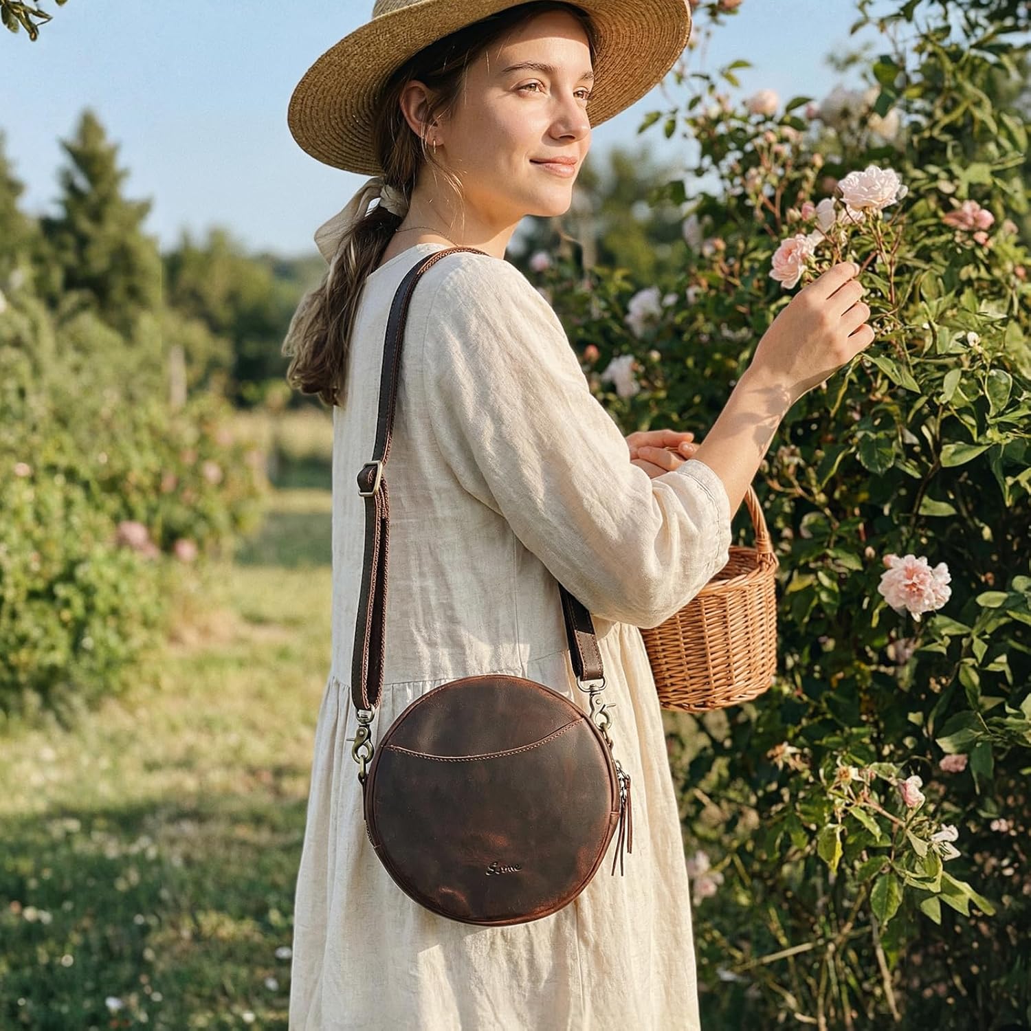 S-ZONE Leather Crossbody Bags for Women Trendy Circle Cross Body Shoulder Bag Designer Round Purses - Image 2