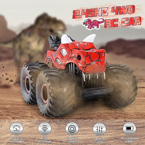 Miniatura 2 de WethCorp Juguetes de dinosaurio para niños de 4 a 8 años, camiones de dinosaurio a control remoto para niños de 4 a 7 años con aerosol, juguetes de