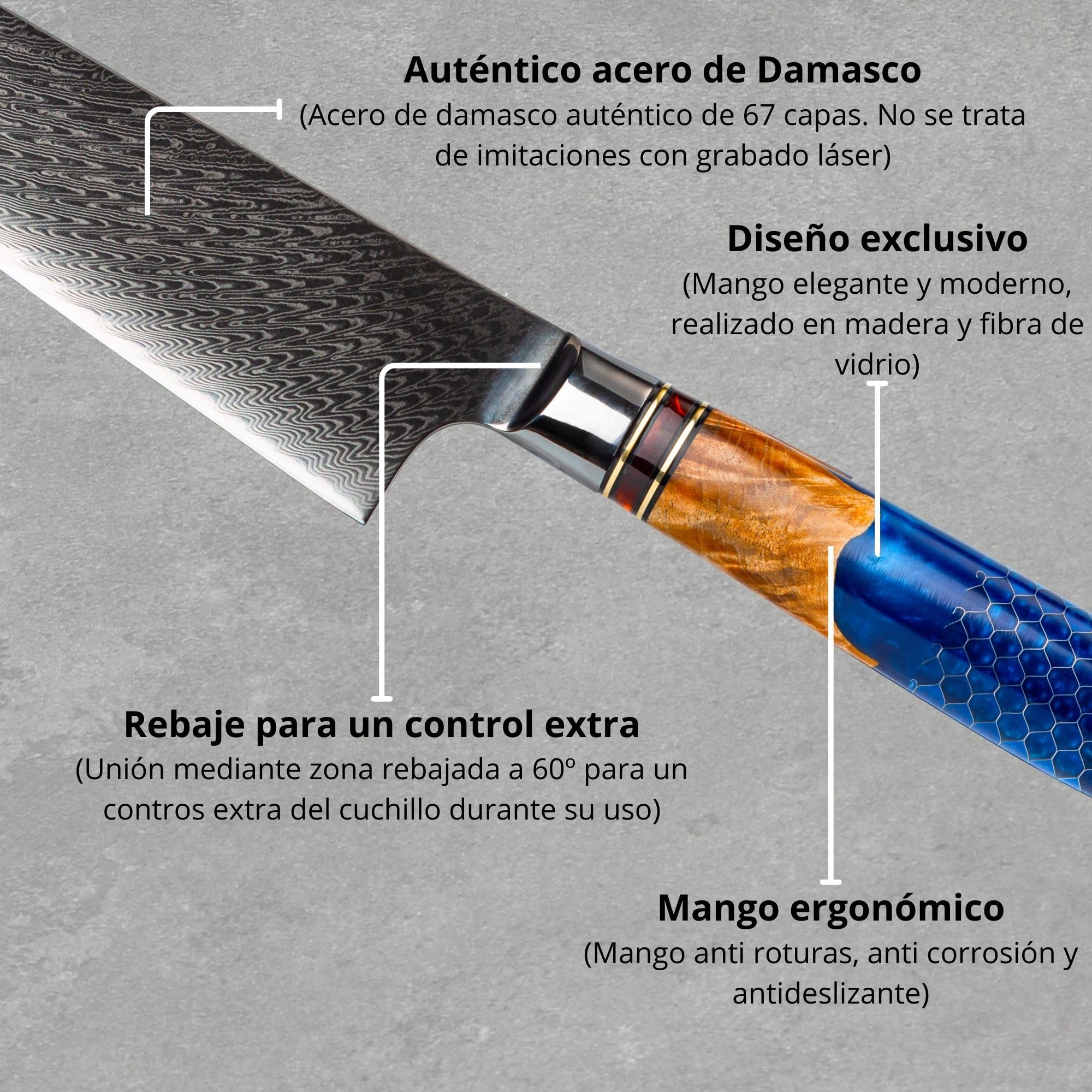 Set de cuchillos de acero de Damasco con piedra de afilar incluida Juego cuchillos cocina japoneses de acero de Damasco Cuchillos damasco profesionales para todo tipo de cocineros (Set 5 + afilador)