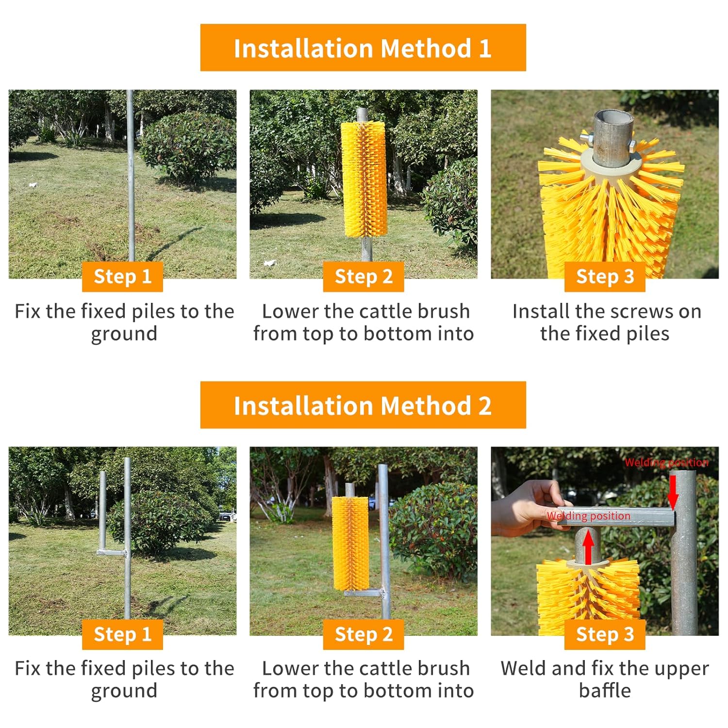 Entire Livestock Scratching Brush Horse Scratcher Full Massage Grooming Brush Animal Back Itch Relief With 16 Screws for Goat，Cattle, Sheep, Horses, Pigs (Yellow)