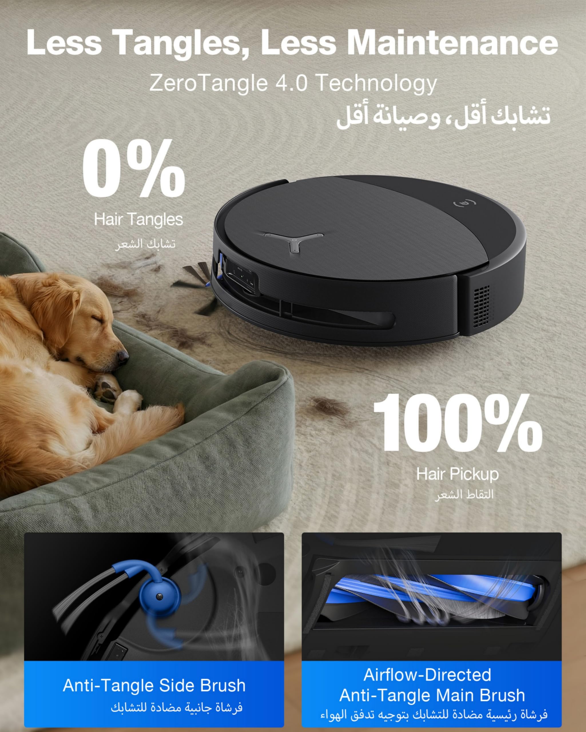 ECOVACS DEEBOT T90 Pro Omni Robot aspirateur et serpillère, Aspiration du Jet 30 000 Pa, Nettoyage de Jet OZMO Roller 3.0, Nettoyage des Bords, ZeroTangle 4.0, Lavage à l'eau Chaude, Noir Mat