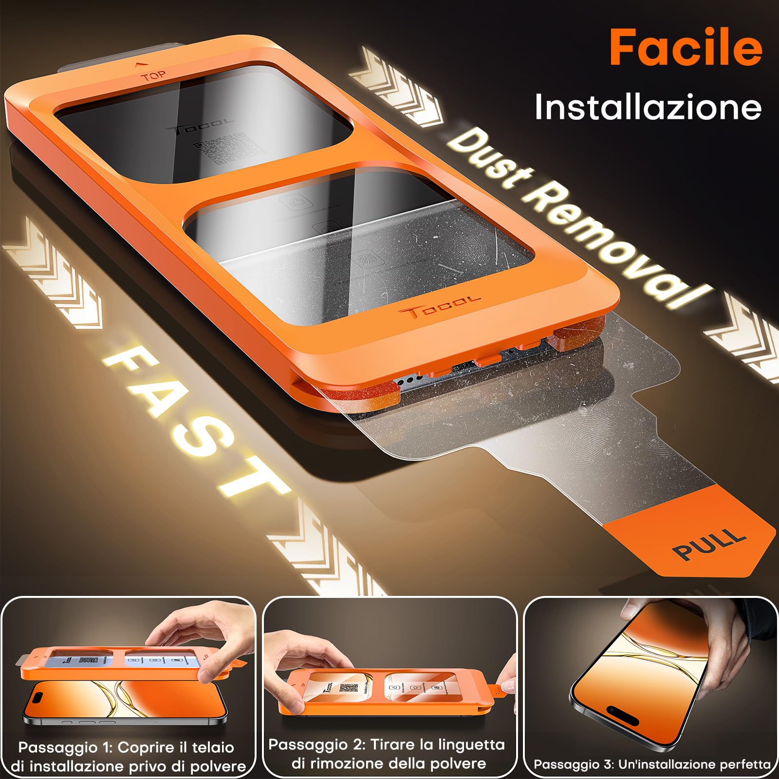 TOCOL Pellicola Vetro Temperato per iPhone 17, Rimozione Automatica Della Polvere, Senza Bolle, Durezza 9H, Copertura Completa, Compatibile con Custodie, 2 Pezzi
