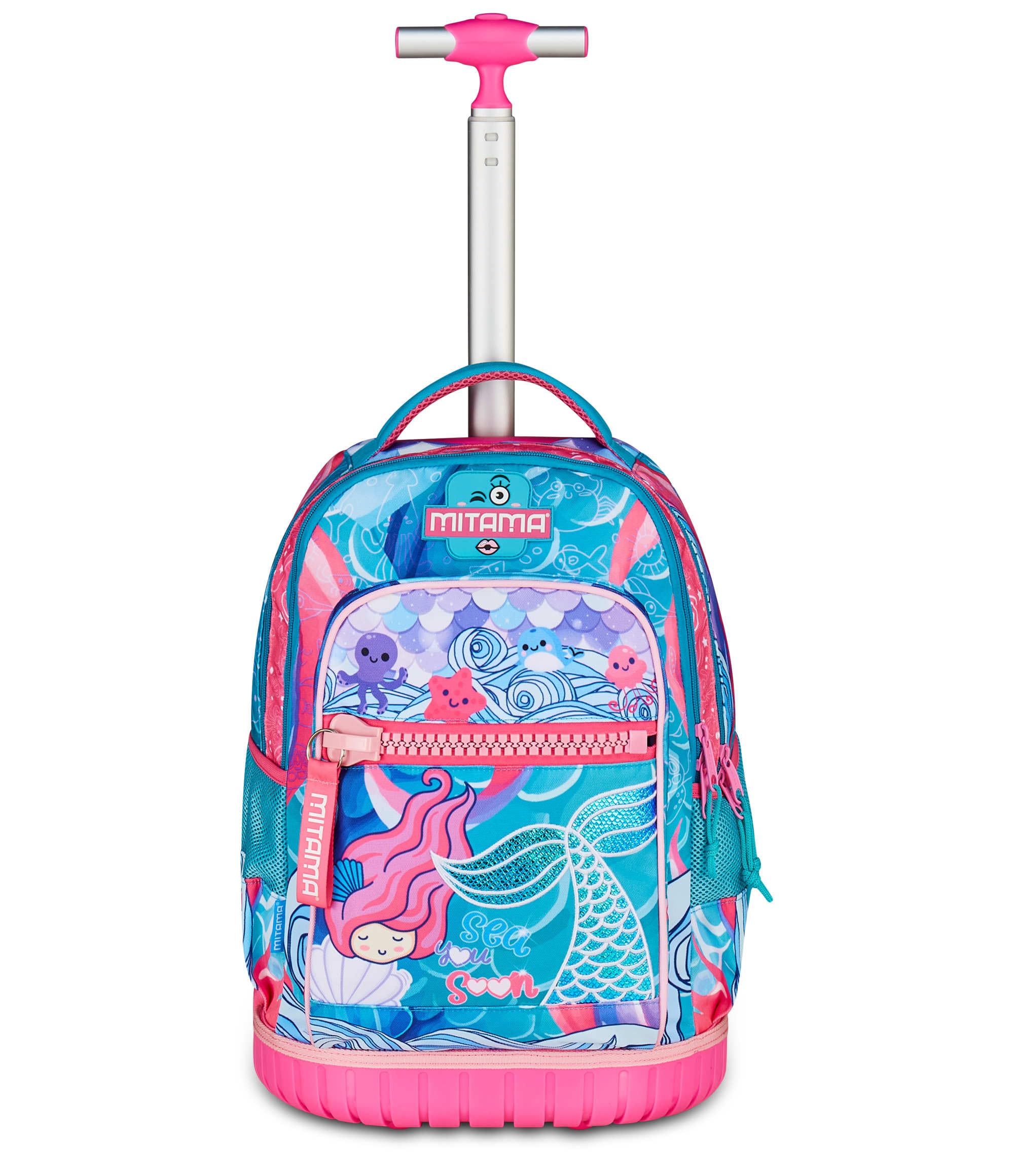 Mitama Trolley Scuola Run Maxi OCEANVIBES, Turchese, Doppio Scomparto, Tasca Frontale, 2 Tasche Laterali, Scuola Elementare e Tempo Libero, Bambina