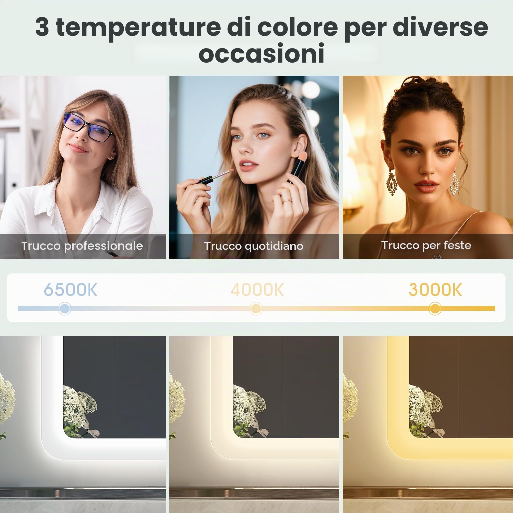 S'bagno 100x70cm Specchio da Bagno con Luce, IP44 Specchio Bagno Led mit 3 Temperature di Colore/Dimmerabile/Antiappannamento, Specchio Retroilluminato Bagno mit Bluetooth, Orizzontale/Verticale