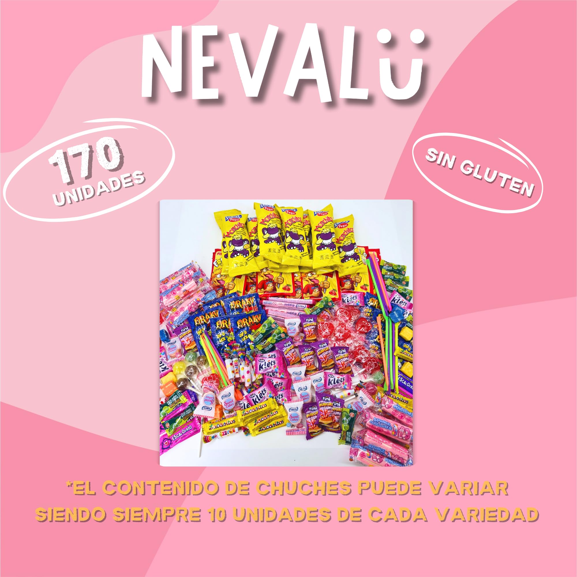 Mega Pack 170 Unidades Chuches para Piñata, Cumpleaños, Halloween, Navidad, Fiestas Infantiles - Surtido de Gominolas, Chuches y Chicles de Calidad NEVALU. 100% SIN GLUTEN.
