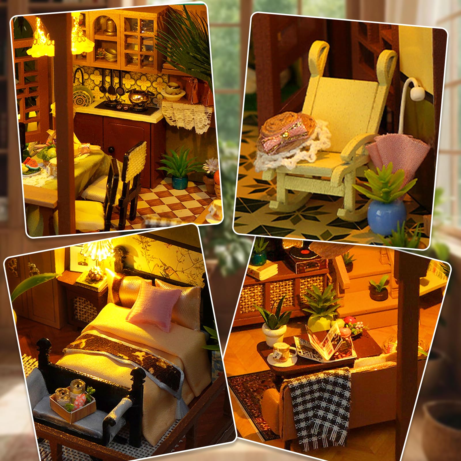 Cuteefun Maison de Poupée DIY, avec Housse Anti-Poussière -Lueur Vintage