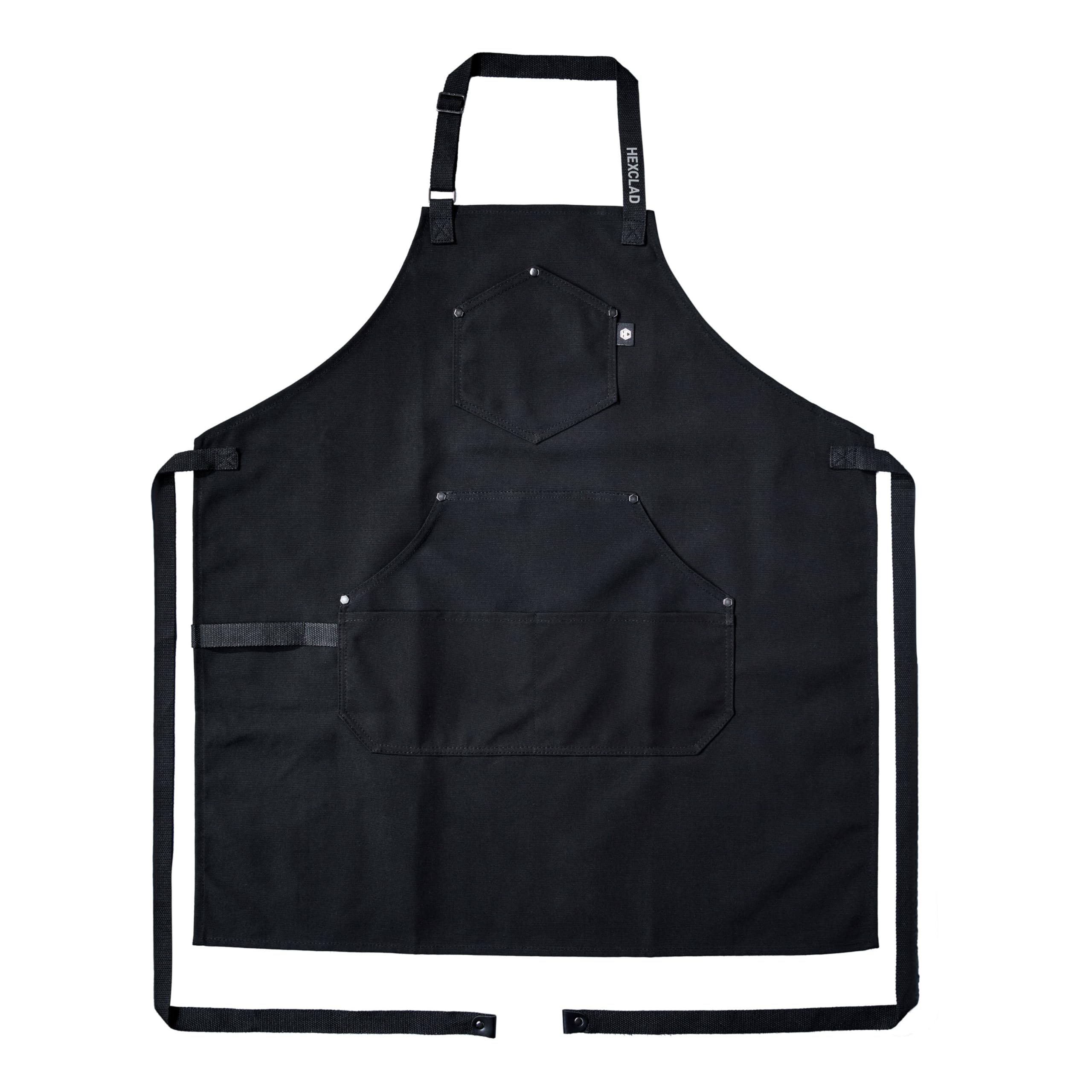 HexClad Delantal de Chef Eco Moderno para Cocinar, Cocineros y Chefs, Delantales Profesionales de Tela HexTwill con Bolsillos, Correa Ajustable para el Cuello y Lazos de Cintura de 101 cm, Onyx
