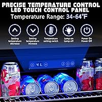 Vista 2 de Albott Beverage Refrigerator-24 In fridge with Glass Door, Adjustable Shelves and LED Touch Panel, Under Counter Design for Wine Beer, Built-In or