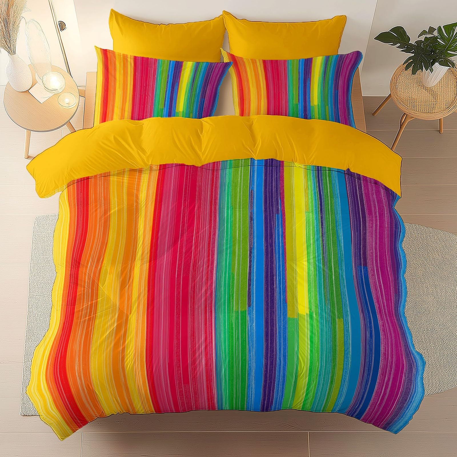 Housse de couette 200x200 cm brossée réversible avec taies
