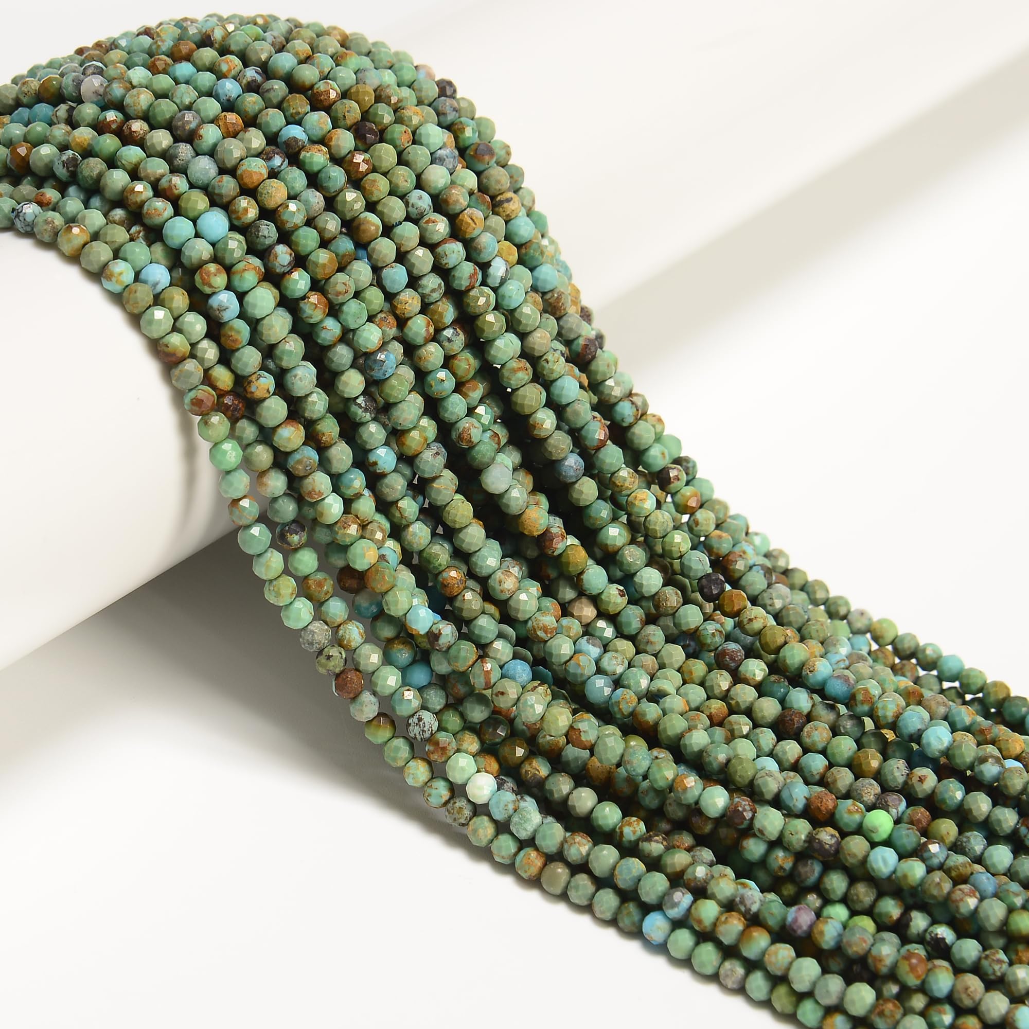 JM Design Natural Turquoise Faceted Round Beads Size 3mm 15.5'' Strand for Jewelry Making