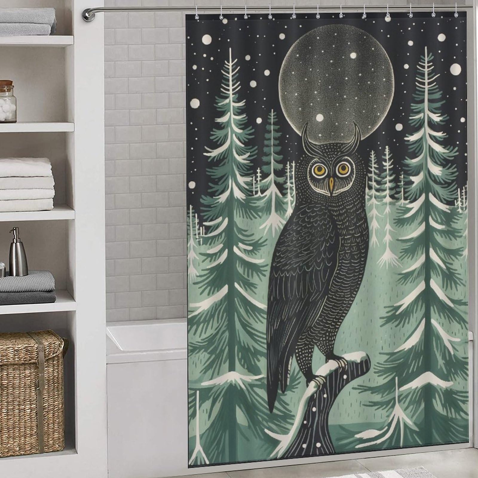 Rideau de douche hibou en tissu imperméable et lavable 152x183cm
