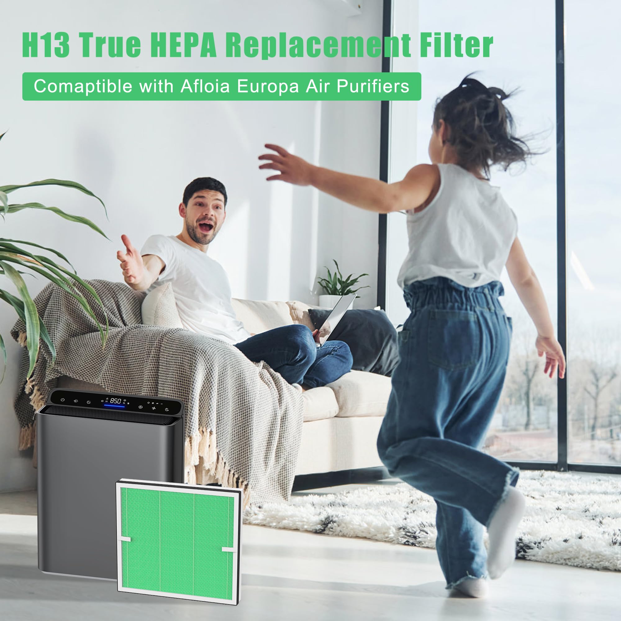 de filtro HEPA verdadero isingoione Europa compatible con el purificador de aire Afloia Europa, 3 en 1 de prefiltro, HEPA verdadero y filtro de carbón activado, versión absorbente de