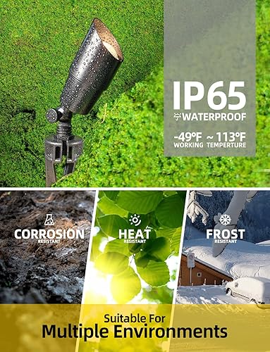 Miniatura 29 de COLOER Focos de paisaje de latón fundido a presión para exteriores con carcasa de aluminio de 5 W, bombilla LED MR16 de 2700 K, 450 lúmenes, Bronce