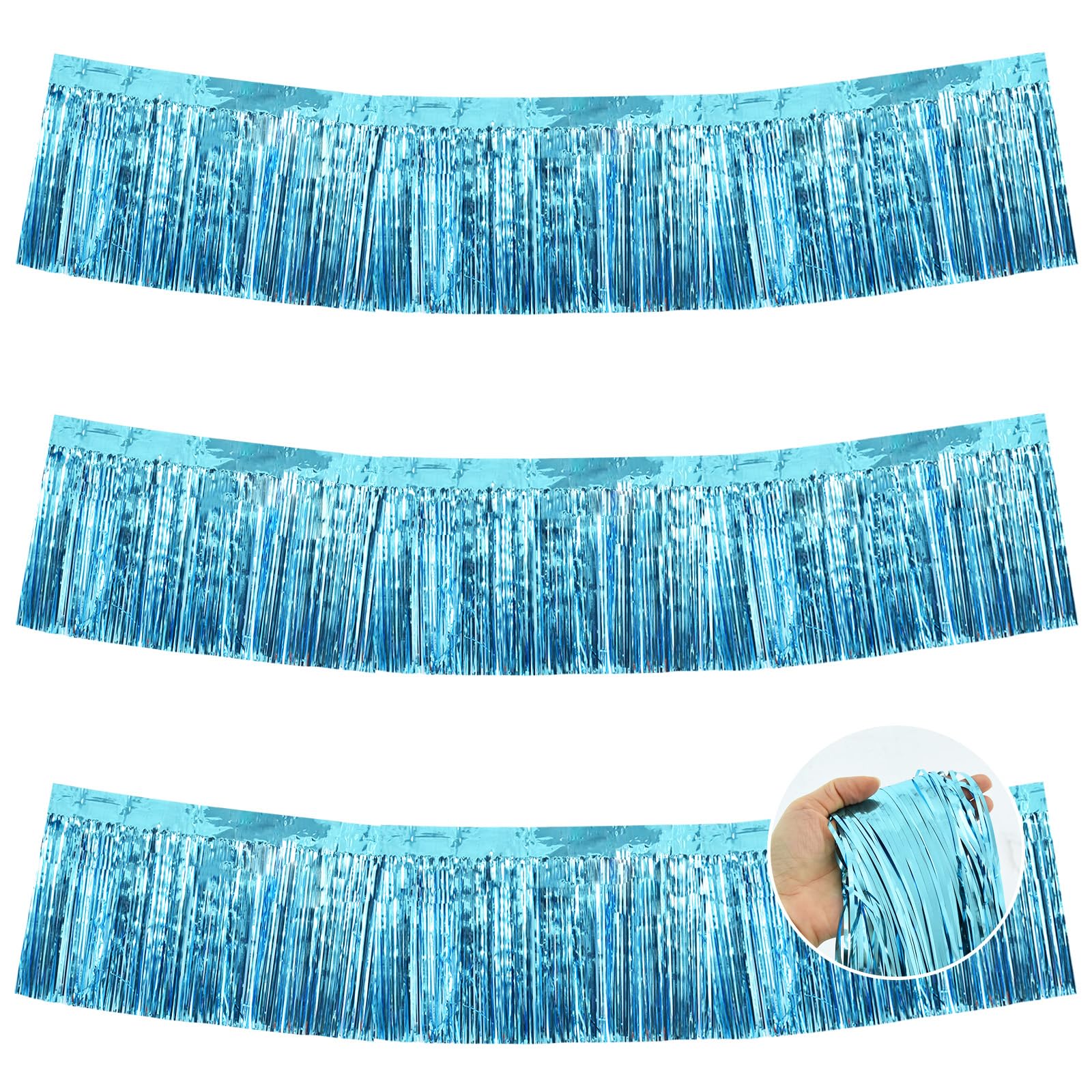 BEISHIDA Light Blue Fringe Garland Banner 30ft Wall Tinsel Foil Streamers