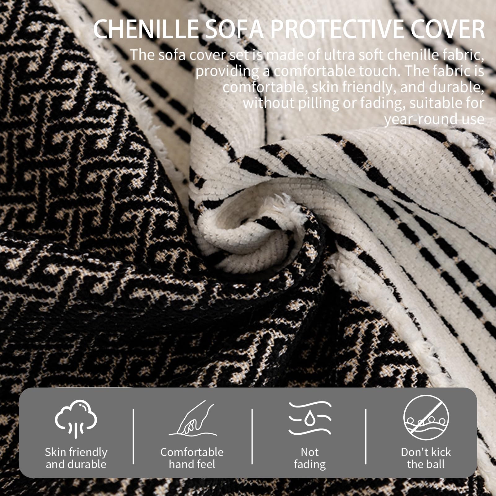 Housse de protection en chenille facile à enlever pour canapé en forme de L 1/2/3/4 places