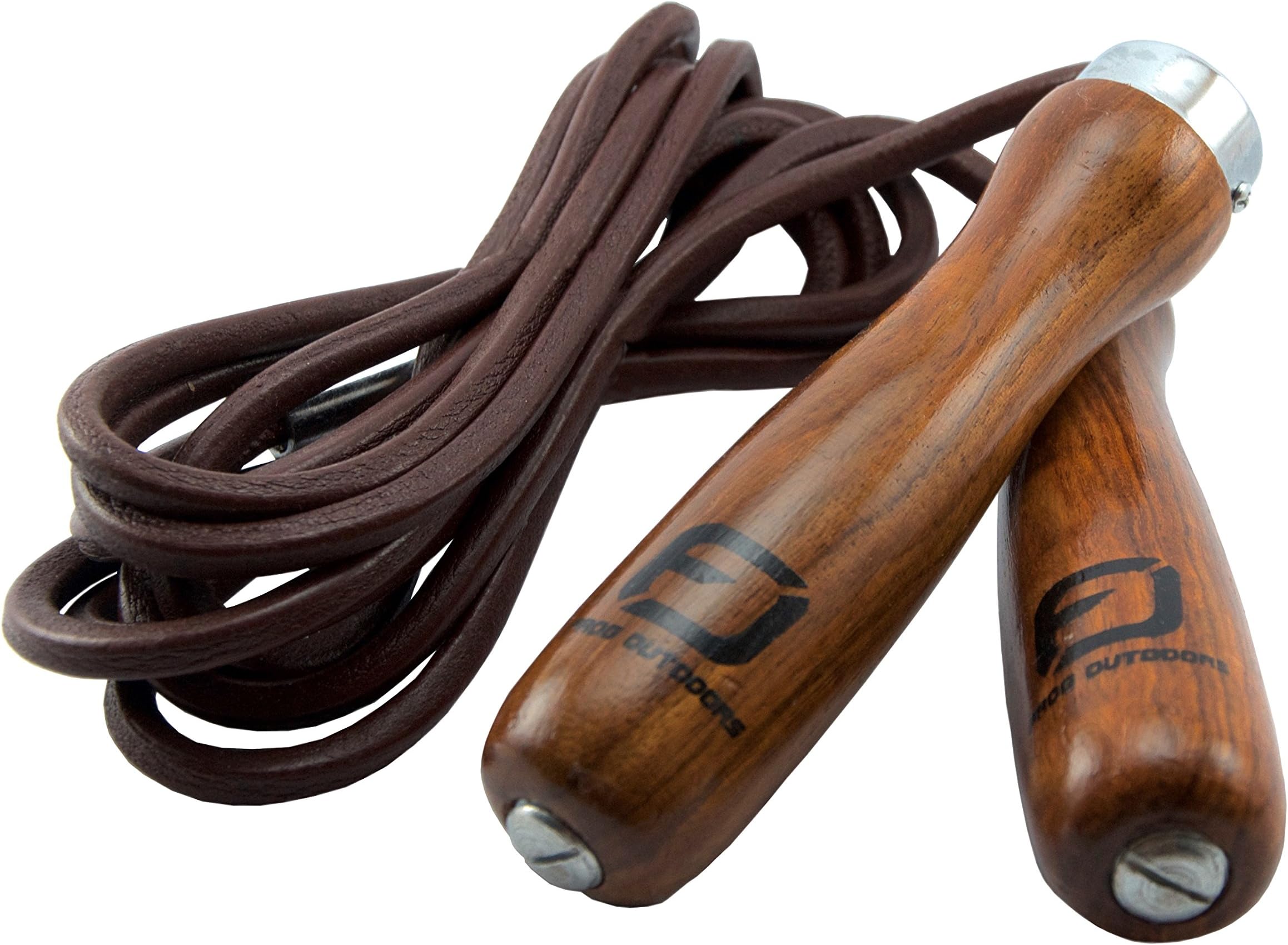 Frog Outdoors - 10 ft Long Adjustable Leather Jump Rope with Ball Bearings and Balanced Wooden Handles and Weights