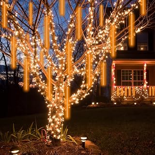 LED Meteor Shower Lights 30cm 8 Tubes 240 LED Snow Fall Lighting Christmas Lights Cascading Icicle String Light for Indoor Outdoor Wedding Garden Tree Home Decor, Yellow