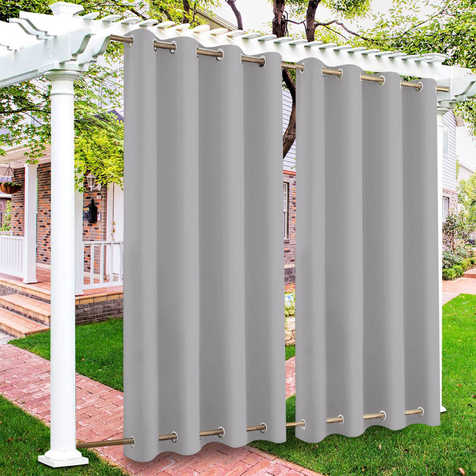 Outdoor Curtains for Pergola Garden Gazebo W52''x 96'', Waterproof Windproof Outdoor Curtain, Thermal Insulated Blackout Patio Lawn Curtains Drapes Eyelets Top and Bottom, 1 Panel (Grey)-image-14