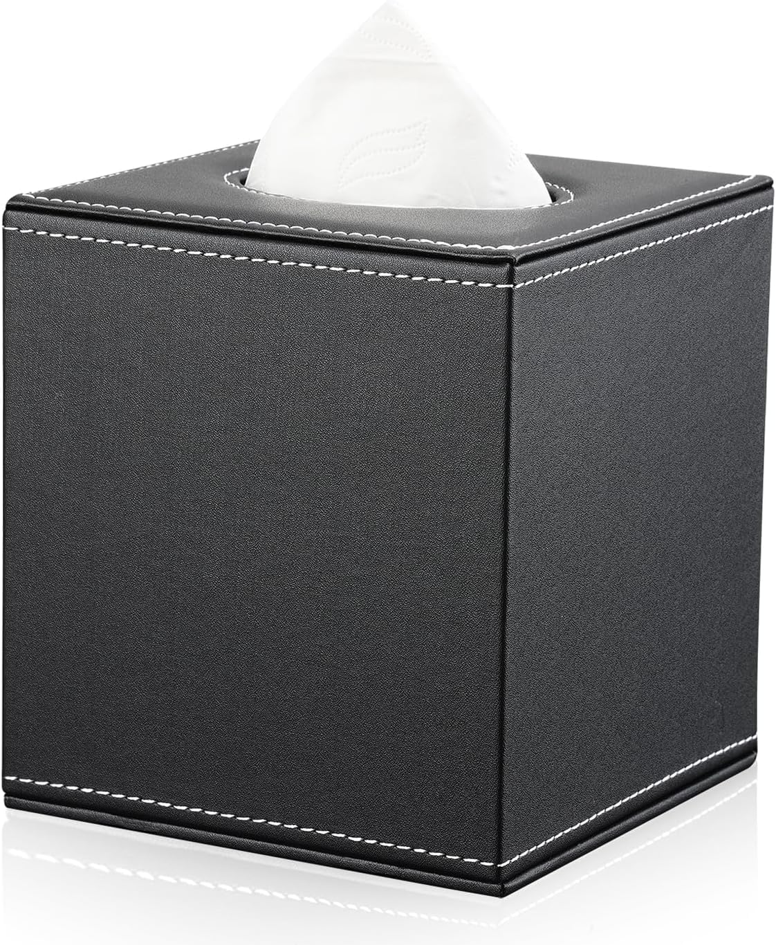KINGFOM Soporte cuadrado de cuero para caja de pañuelos (negro)