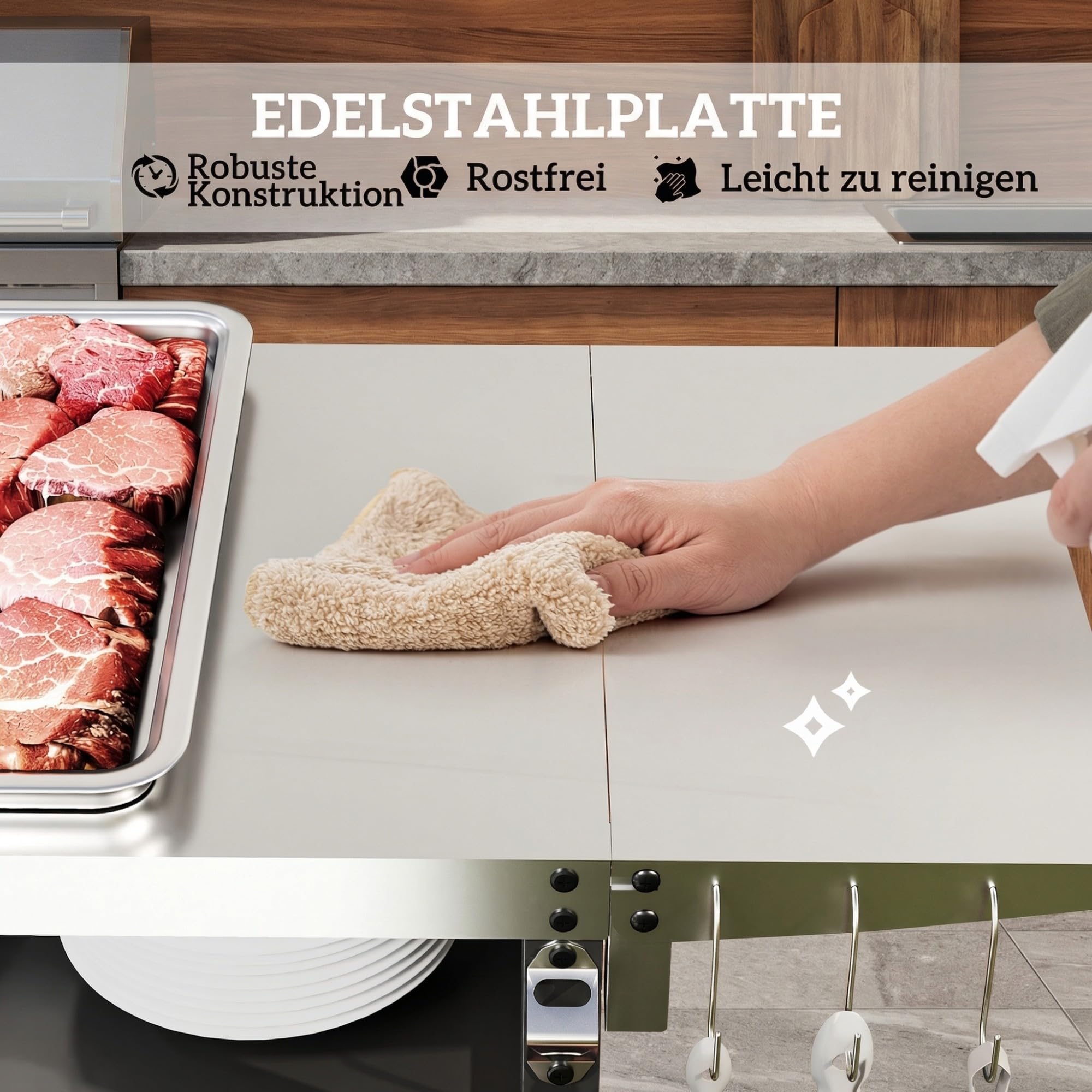 Outsunny Grillwagen 3-Etagen klappbar mit Arbeitsfläche, Edelstahl BBQ Grilltisch, 116x50x93cm Schwarz