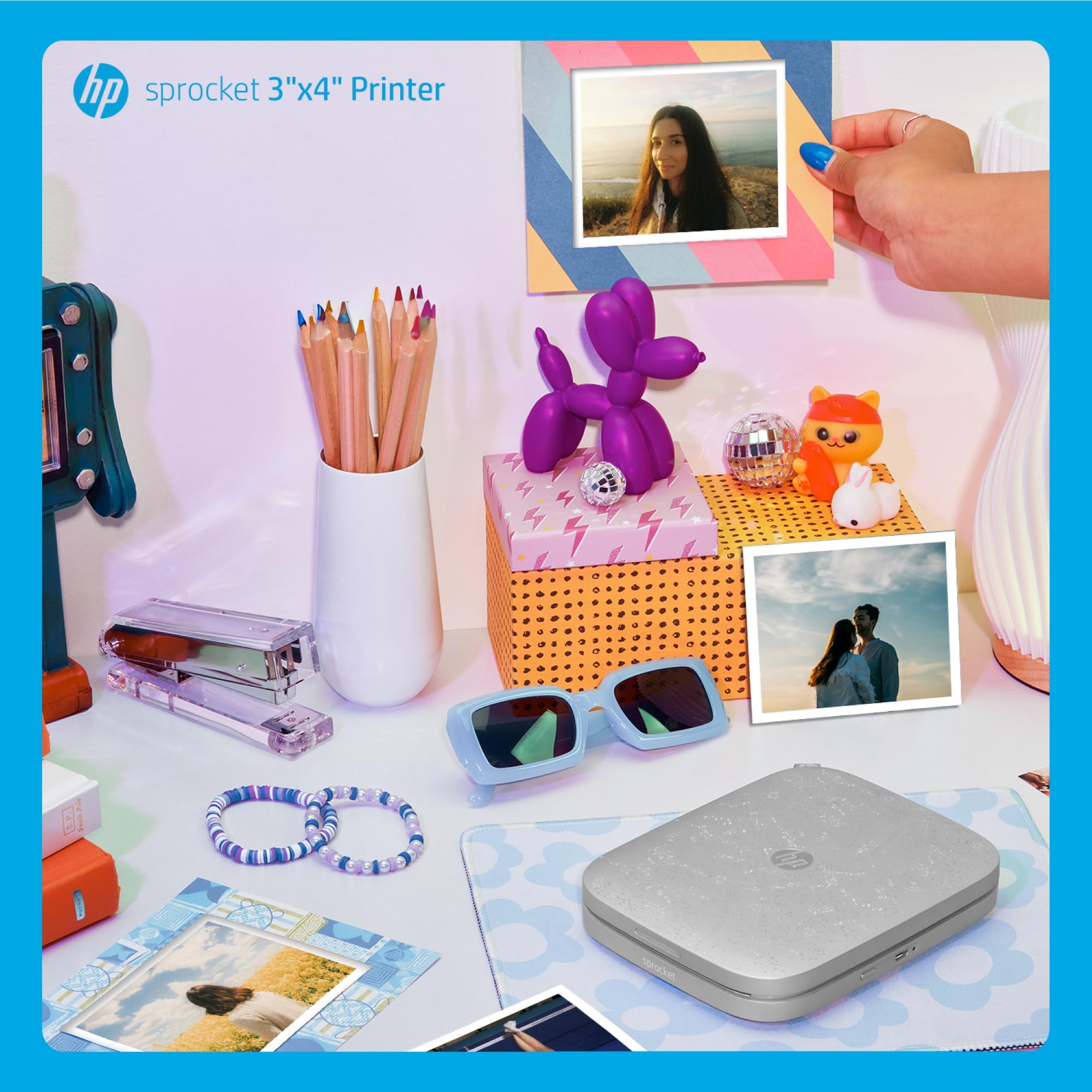 HP Sprocket 3x4 (8,9x10,8 cm) Stampante fotografica portatile, Stampa istantanea di foto e creazione di scrapbook con carta adesiva Zink, Ideale per l'uso domestico o in viaggio, Bianco.