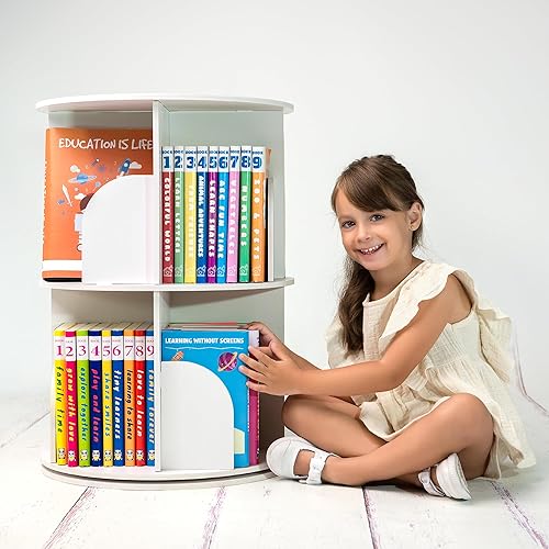 Estantería giratoria Estantería giratoria Estantería pequeña Estantería redonda de 2 niveles Estantería de plástico para oficina o habitación de